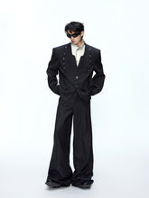 Collarless layered black suit jacket