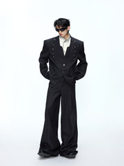 Collarless layered black suit jacket