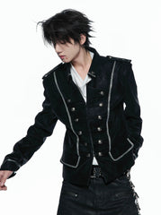 Silver Black Matte Leather Double-Breasted Structured Jacket