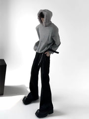 【25s Jul.】Extended Flared Slim Black Draped Trousers