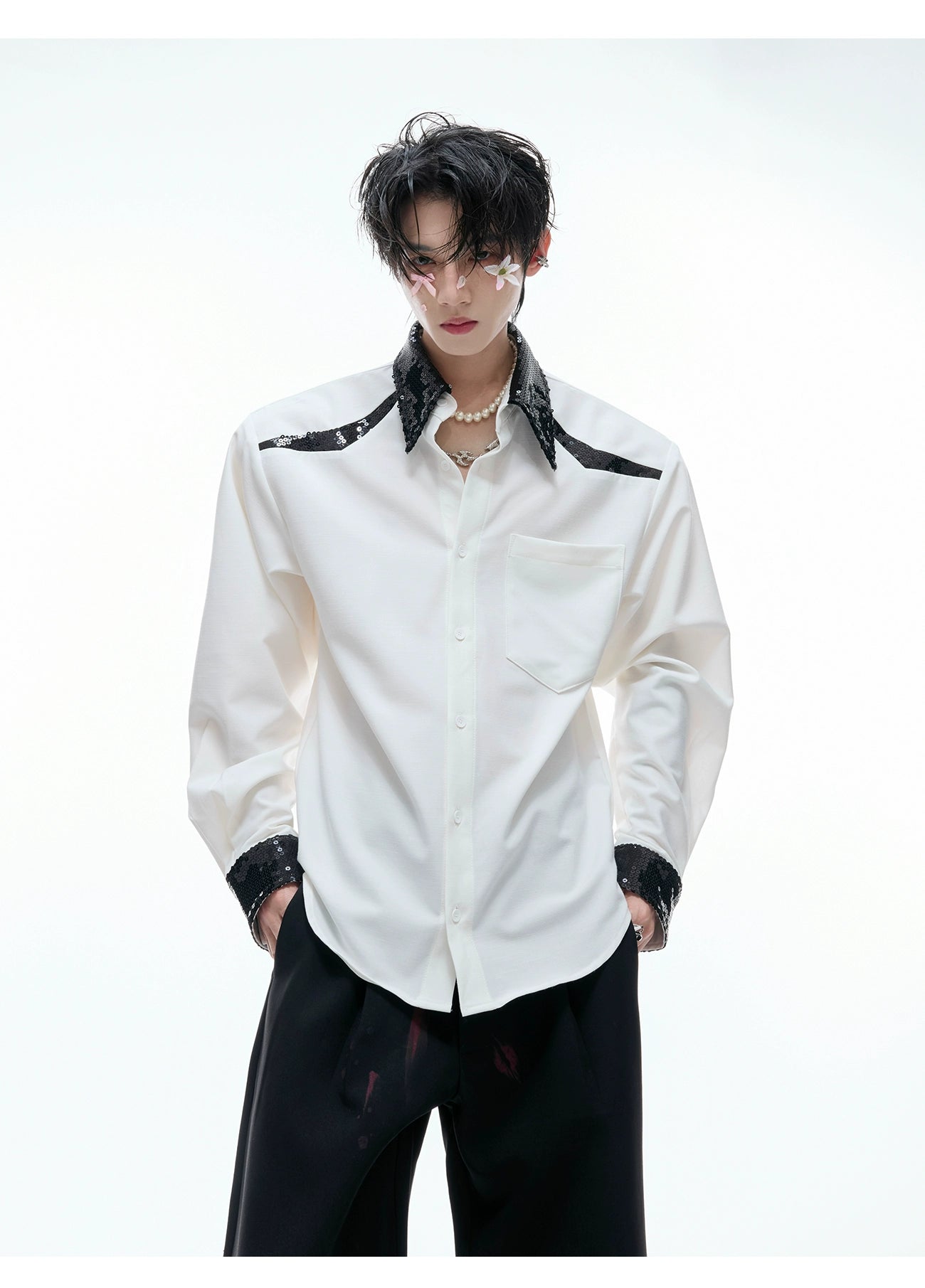 【25s Aug.】Sequined Contrast Lapel Shirt