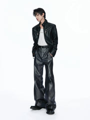 Vegetable-Tanned Concept Matte Bio-Leather Straight Flared Pants