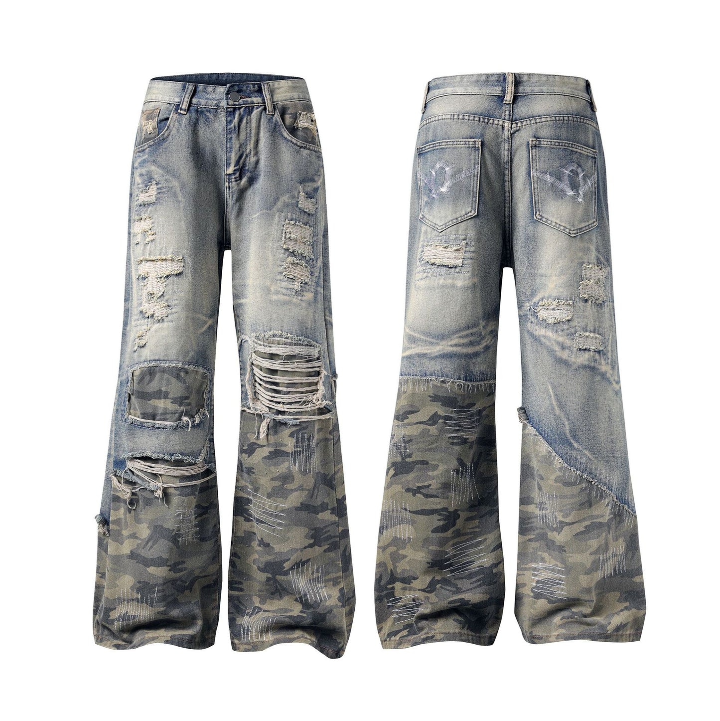 【25s Mar.】Personalized Camouflage Patchwork Loose Jeans