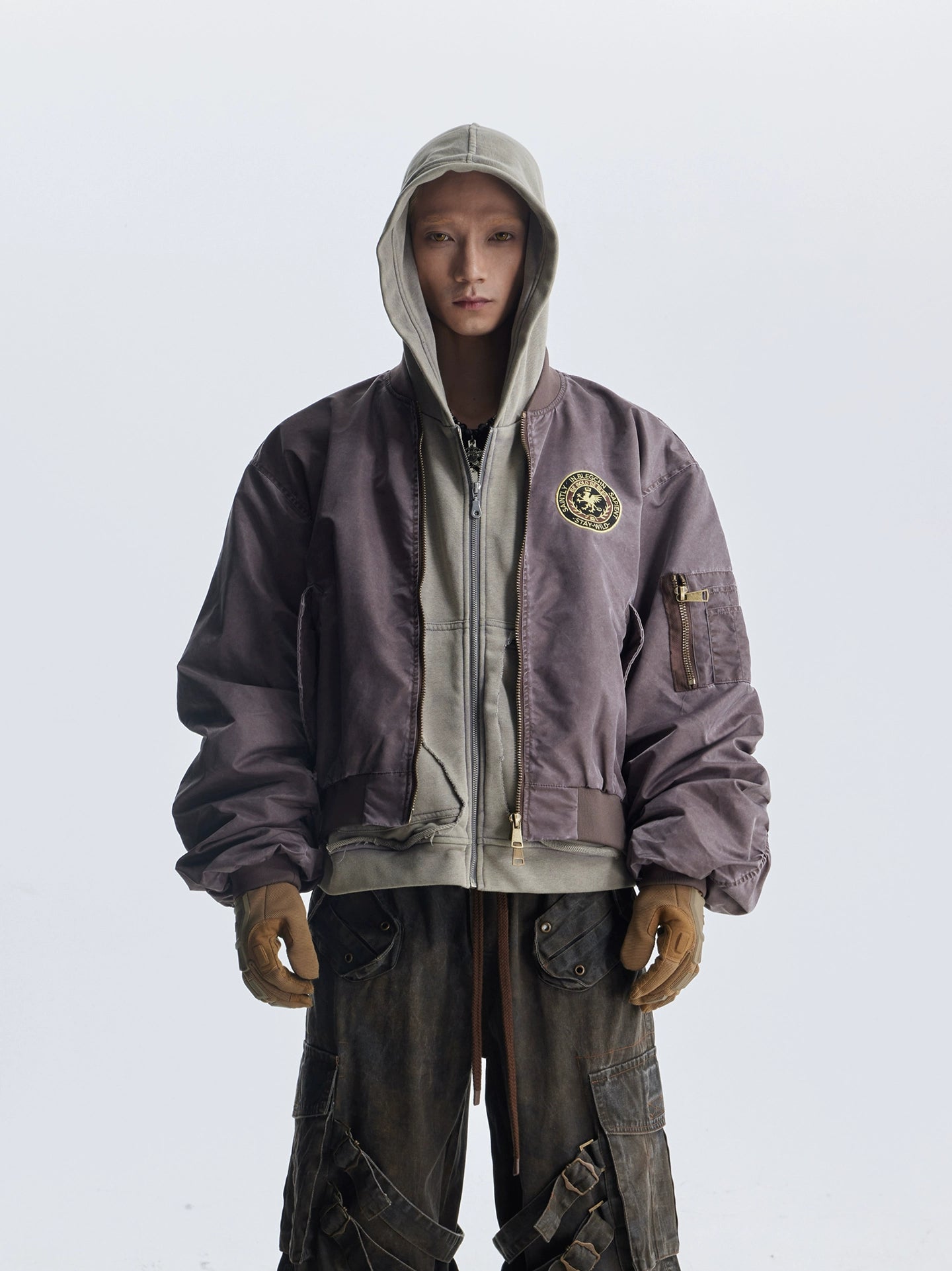 【25s Aug.】Distressed Washed Loose Bomber Jacket