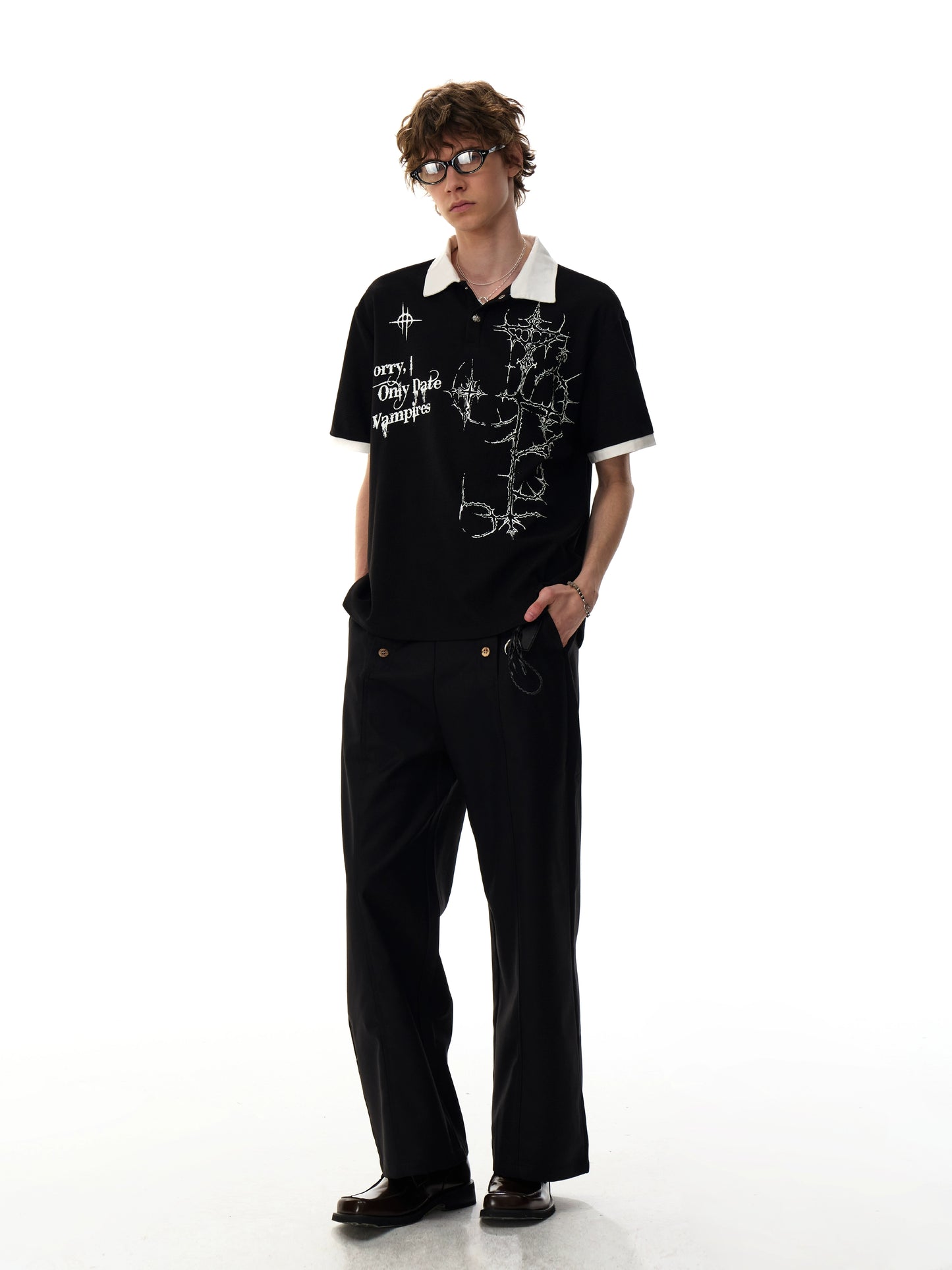 【25s Aug.】Gothic Print Polo Waffle Knit Short Sleeve