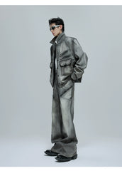 【25s Oct.】Wasteland-style Soft Denim Top/Deconstructed Zippered Flared Pants