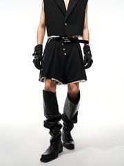 【25s Jul.】Slanted Placket Buttoned Suit Vest/Shorts