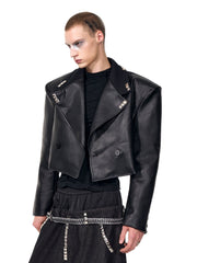 【25s Sep.】Studded Cropped PU Leather Jacket