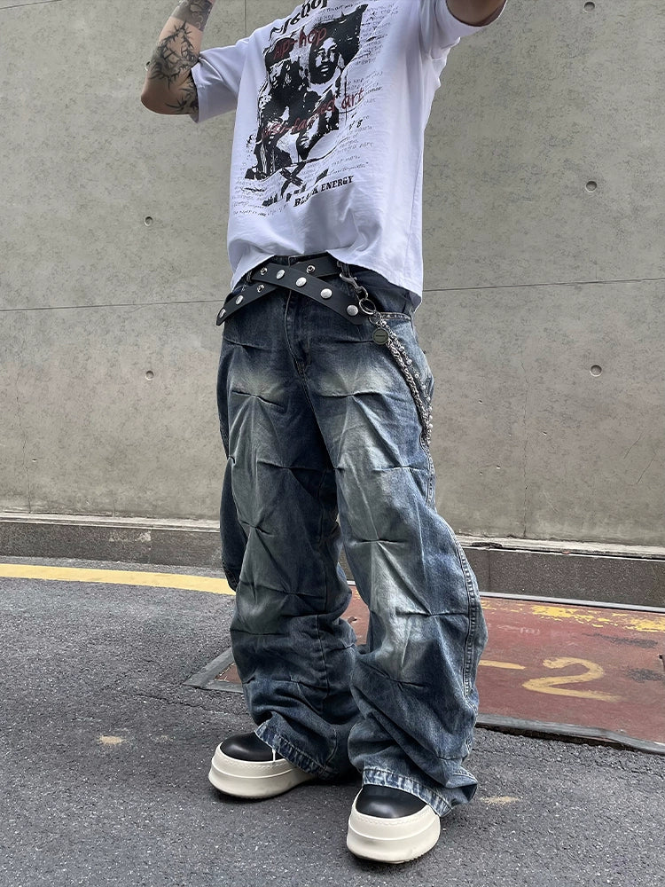 【25s Jun.】Washed Wrinkled Loose Jeans