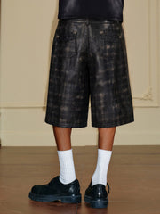 Waxed Patchwork Plaid Cropped Shorts