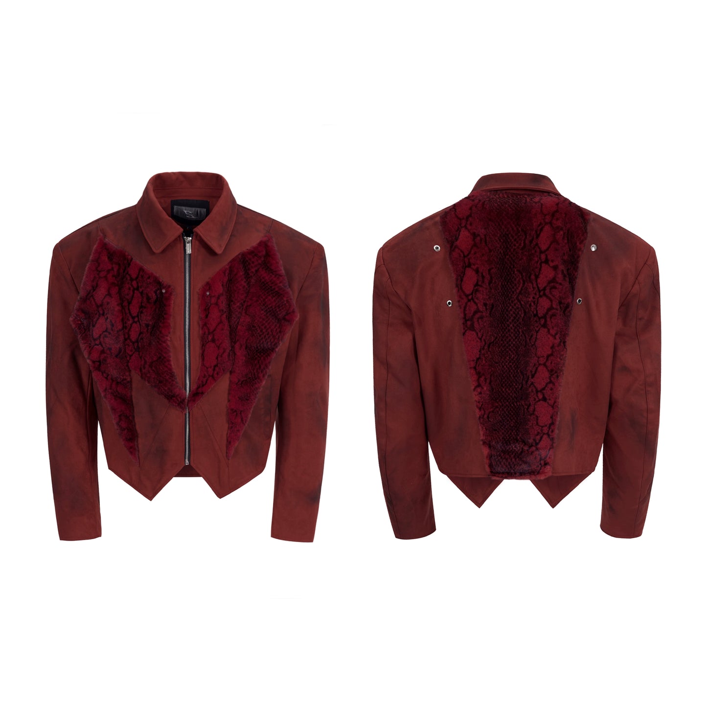 【25s Aug.】Red Snake Print Faux Fur Jacket