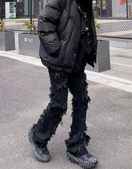 【25s Jul.】Tassel Raw Edge Ripped Bootcut Jeans