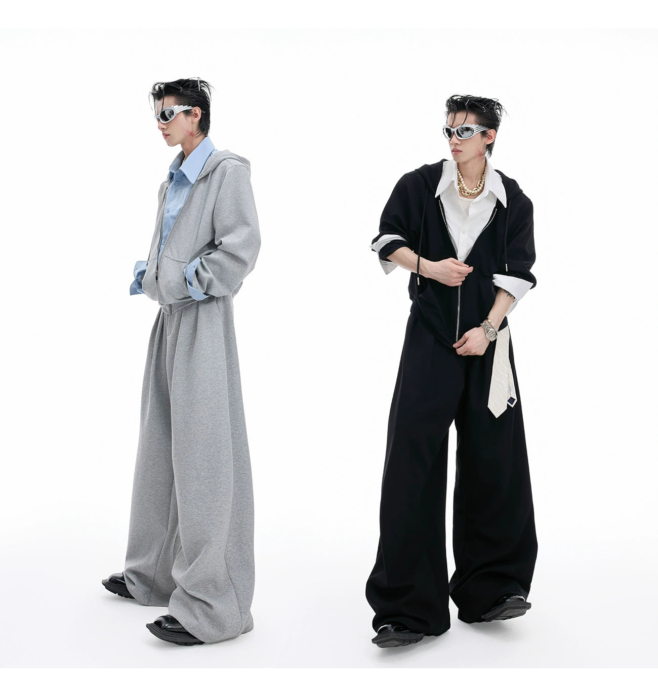 【25s Aug.】Fake Two-piece Shirt Stitching Hooded Sweatshirt/Pants