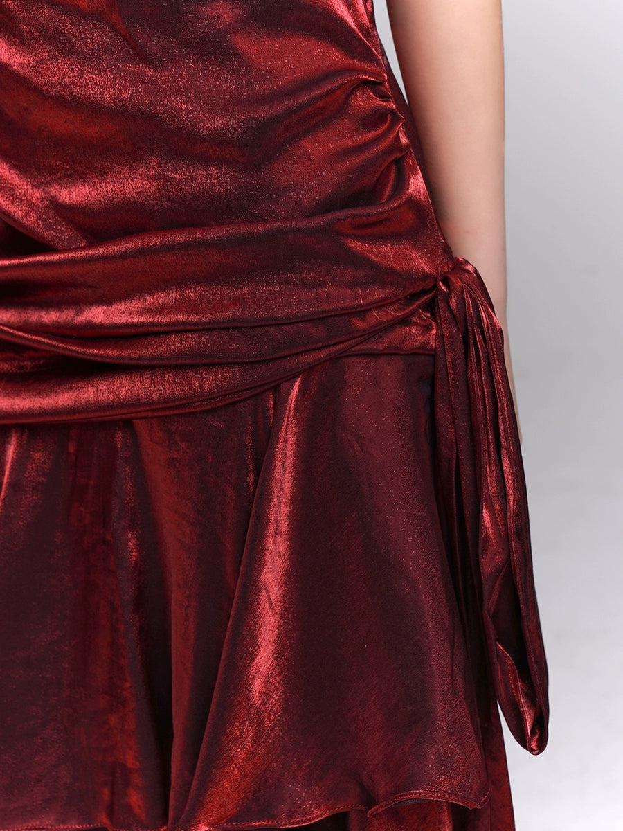 【25s Jul.】Dark Red Strap Evening Dress