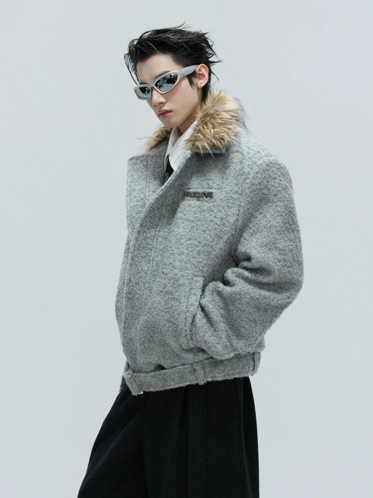 【25s Nov.】Faux Wolf Fur Collar Detachable Thick Warm Coat