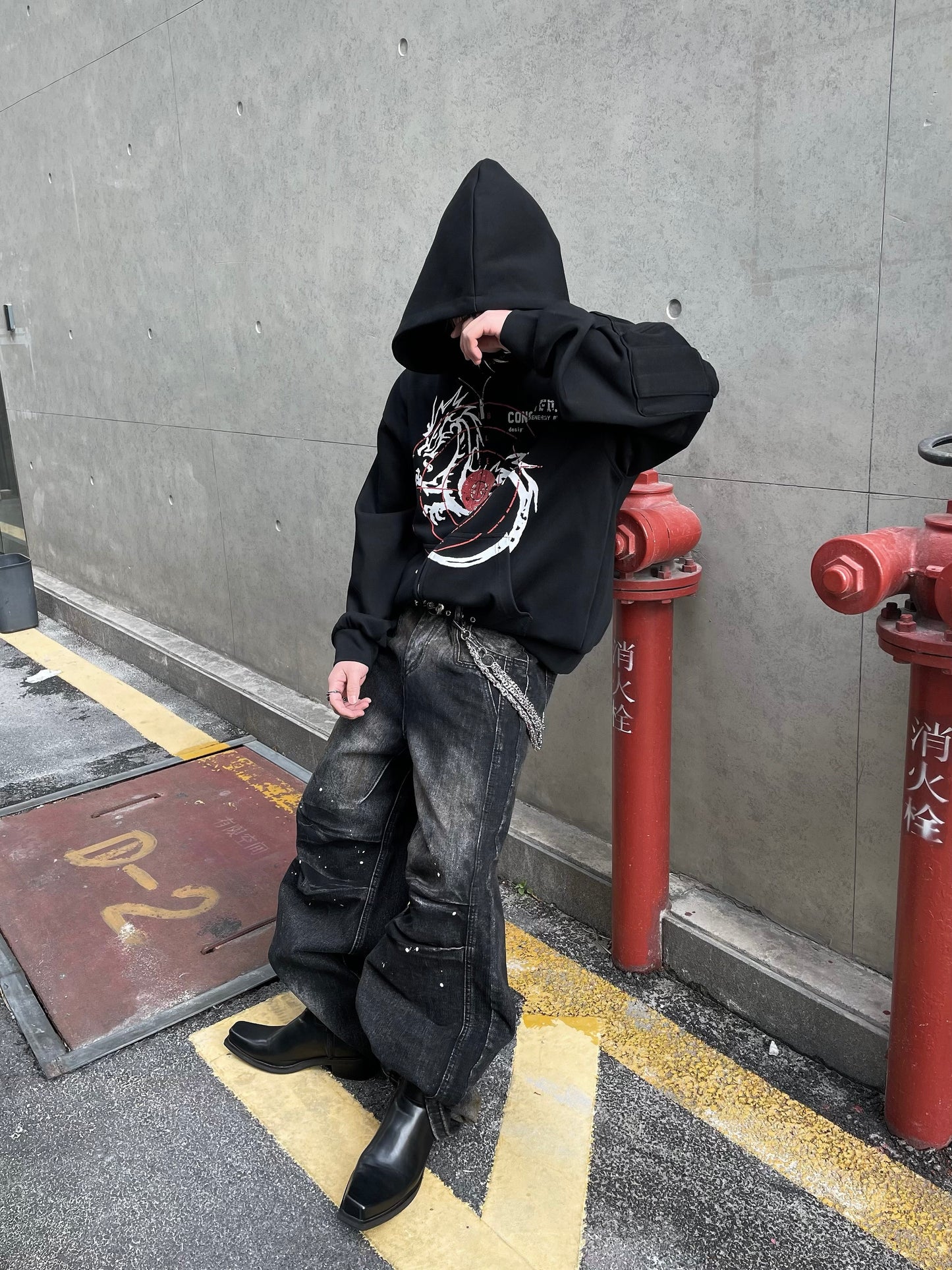 【25s Mar.】Wasteland Style Ink Splash Pleated Loose Jeans
