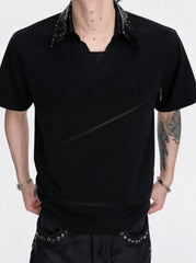 Asymmetric Zip Sequin Polo Tee