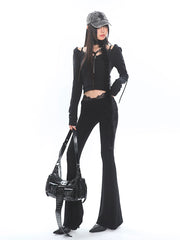 【24s Nov.】Dark Niche Hooded High Elastic Lace Top + Flared Trousers ArtsKoreanMan