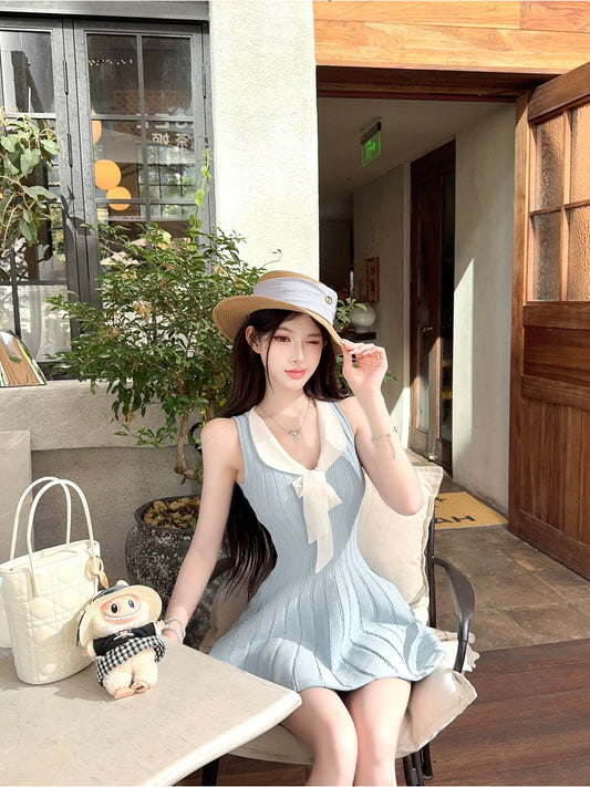 【25s Aug.】Sleeveless Knitted Dress with Waist Bow