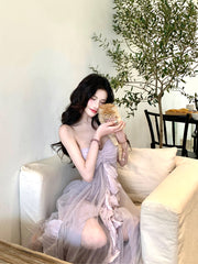 【25s Apr.】Lace Design Tube Top Waist Long Dress