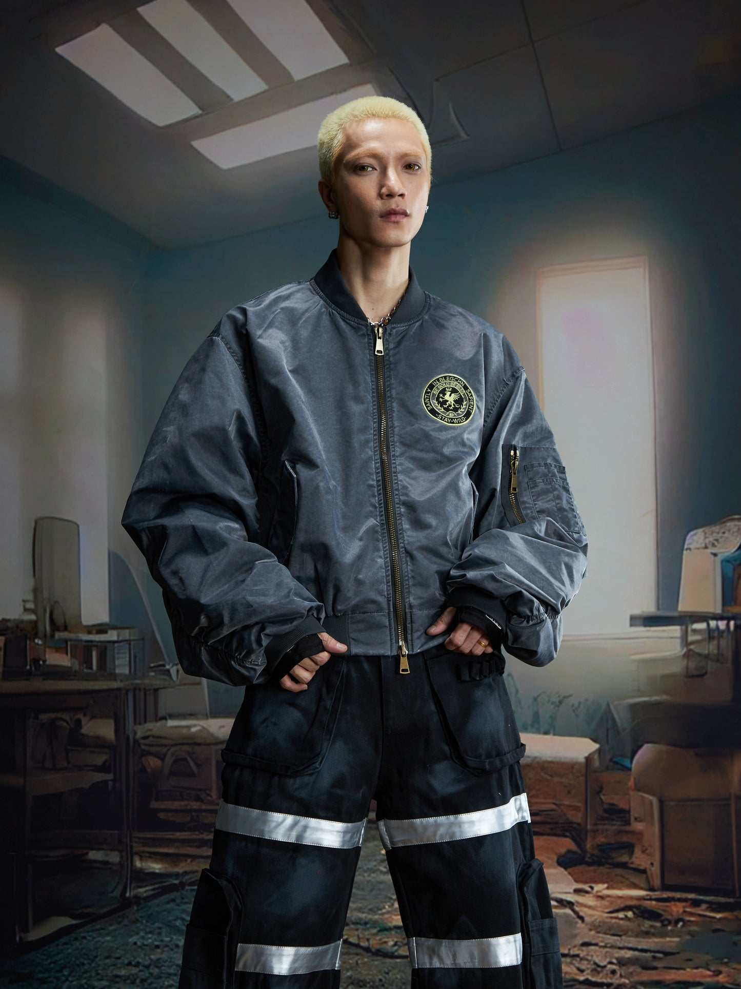 【25s Aug.】Distressed Washed Loose Bomber Jacket