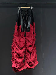 Patchwork Pleated Wide-Leg Pants