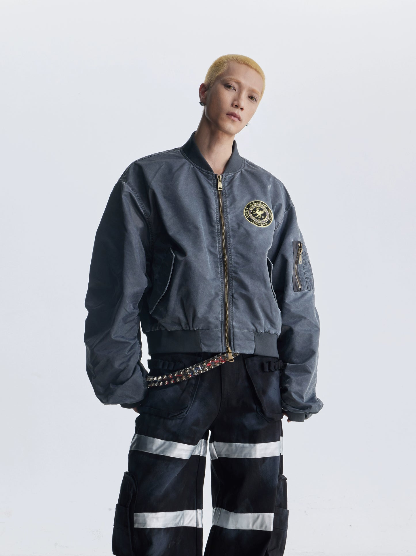 【25s Aug.】Distressed Washed Loose Bomber Jacket