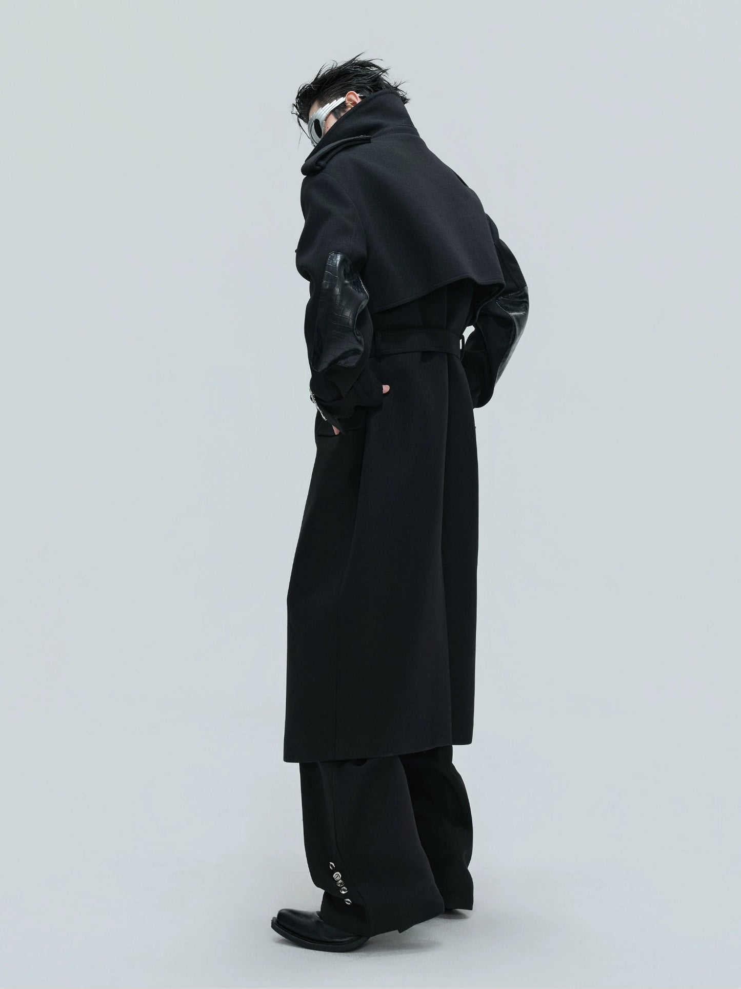 【25s Nov.】Crocodile-print Lace-up Metal Buckles Woolen Coat