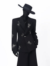 【26s May.】Rhinestone Structured Slim Black Blazer