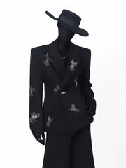【26s May.】Rhinestone Structured Slim Black Blazer