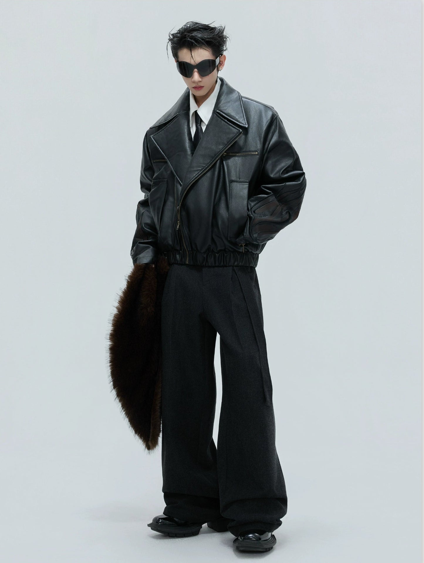 【25s Nov.】Distressed Embossed Detachable Fur Collar Thickened Cotton Coat