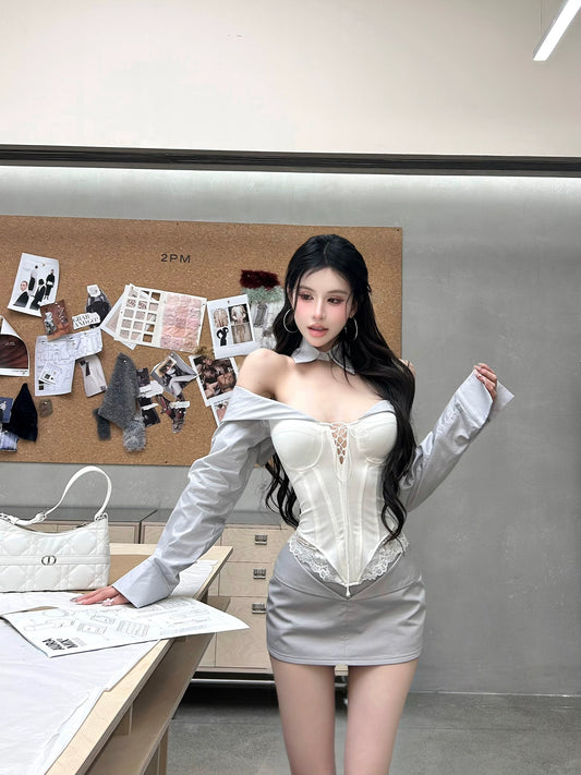 【25s Jul.】Hot Girl Bandeau Fishbone Top/ Hip Skirt