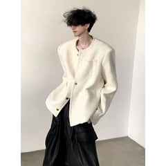 【25s Jul.】White Tweed Collarless Shoulder-Pad Jacket