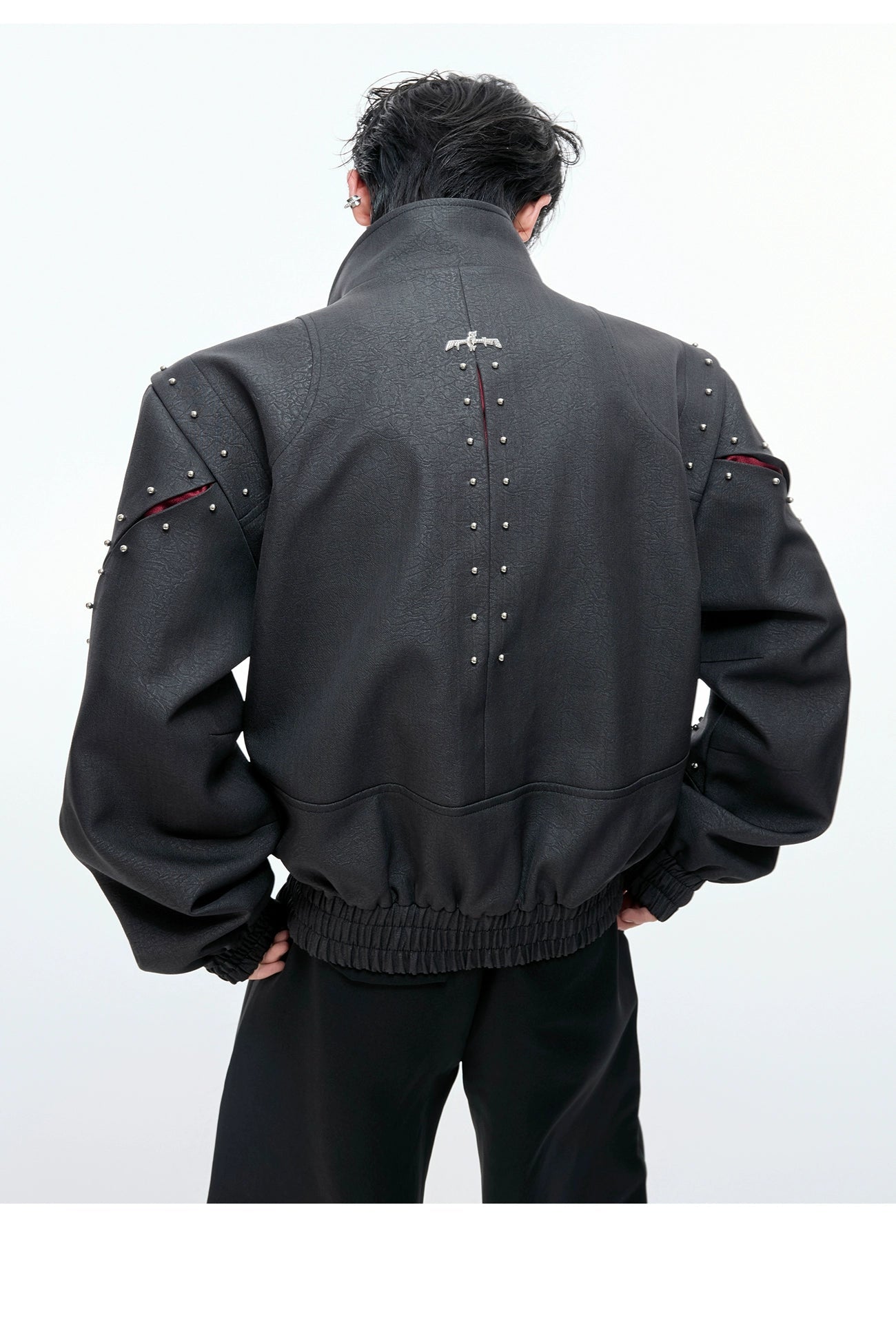 【25s Aug.】Deconstructed Colorblock Stand Collar Rivet Loose-Fit Jacket