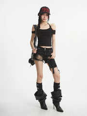 【25s Aug.】Vintage Distressed Shorts with Waist Bag