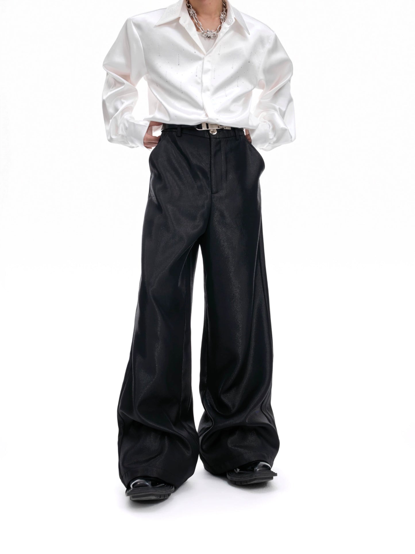 【25s Aug.】Liquid Glossy Flowy Straight-Leg Trousers