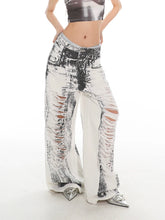 【25s May.】Tie-Dye Graffiti Ripped Wide Leg Jeans