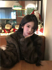 【25s Oct.】Stylish Grey Faux Fox Fur Jacket