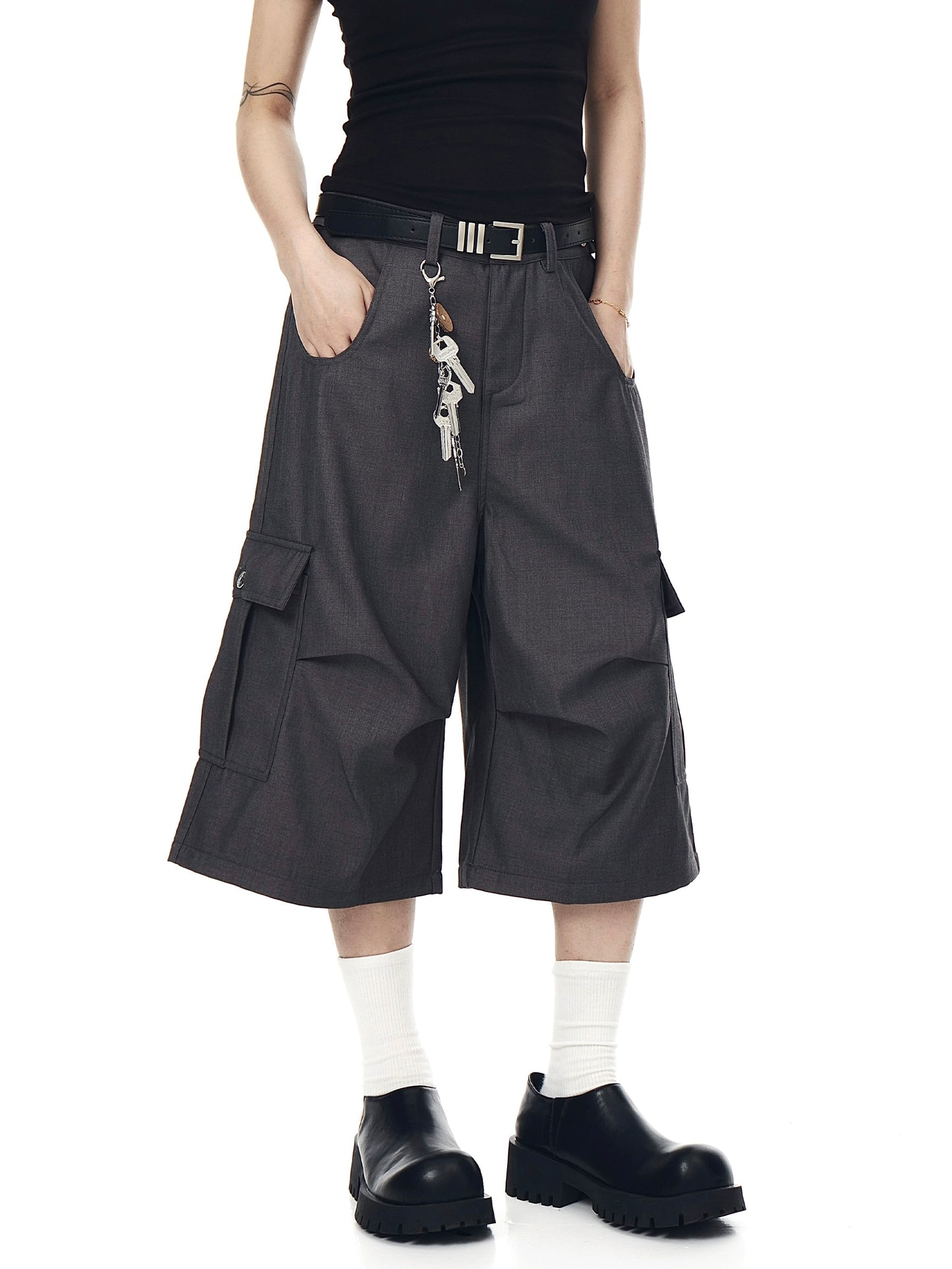 【25s Jul.】Ruched Wide-Leg Cargo Shorts