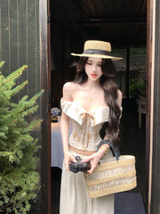 【25s Aug.】Retro Lace-Up Bandeau Vest and Trousers Set