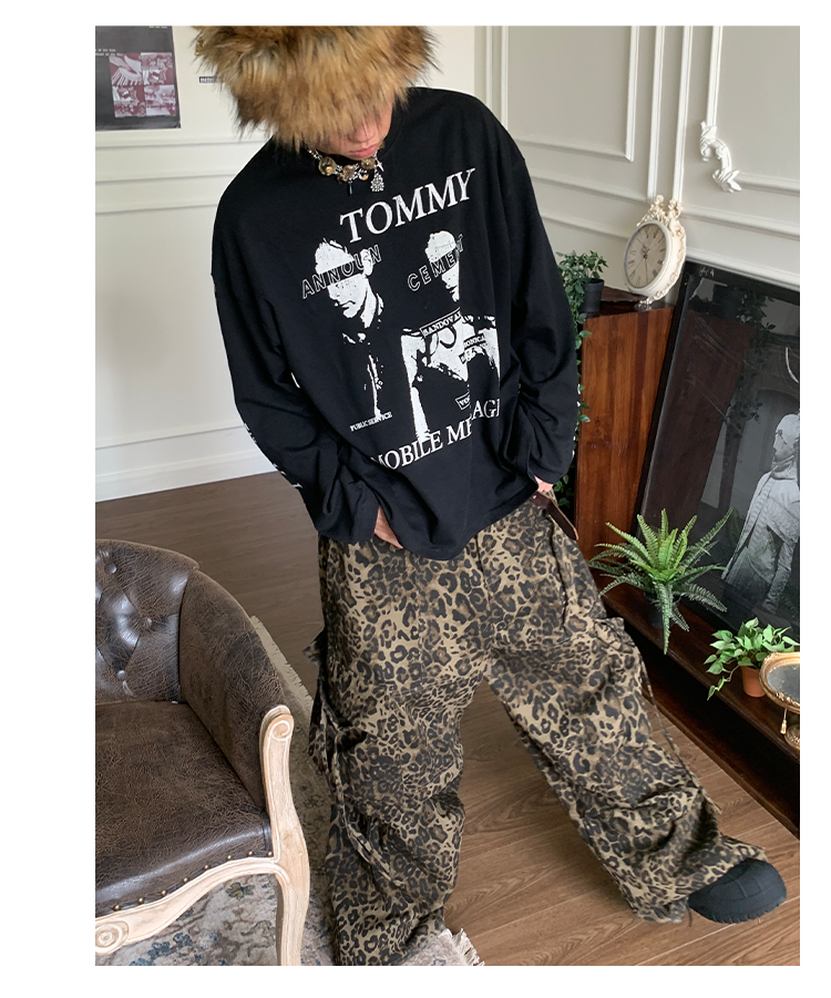 【25s May.】Loose Leopard Print Cargo Pants with Large Pockets