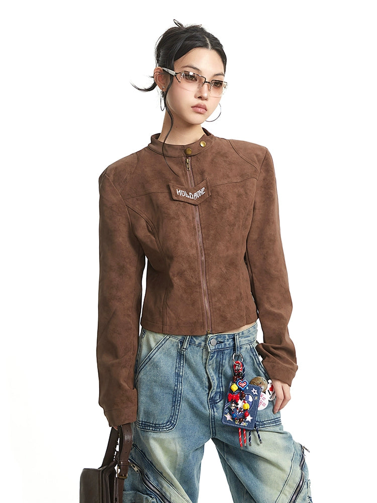 【25s Sep.】Vintage Brown Short Moto Jacket