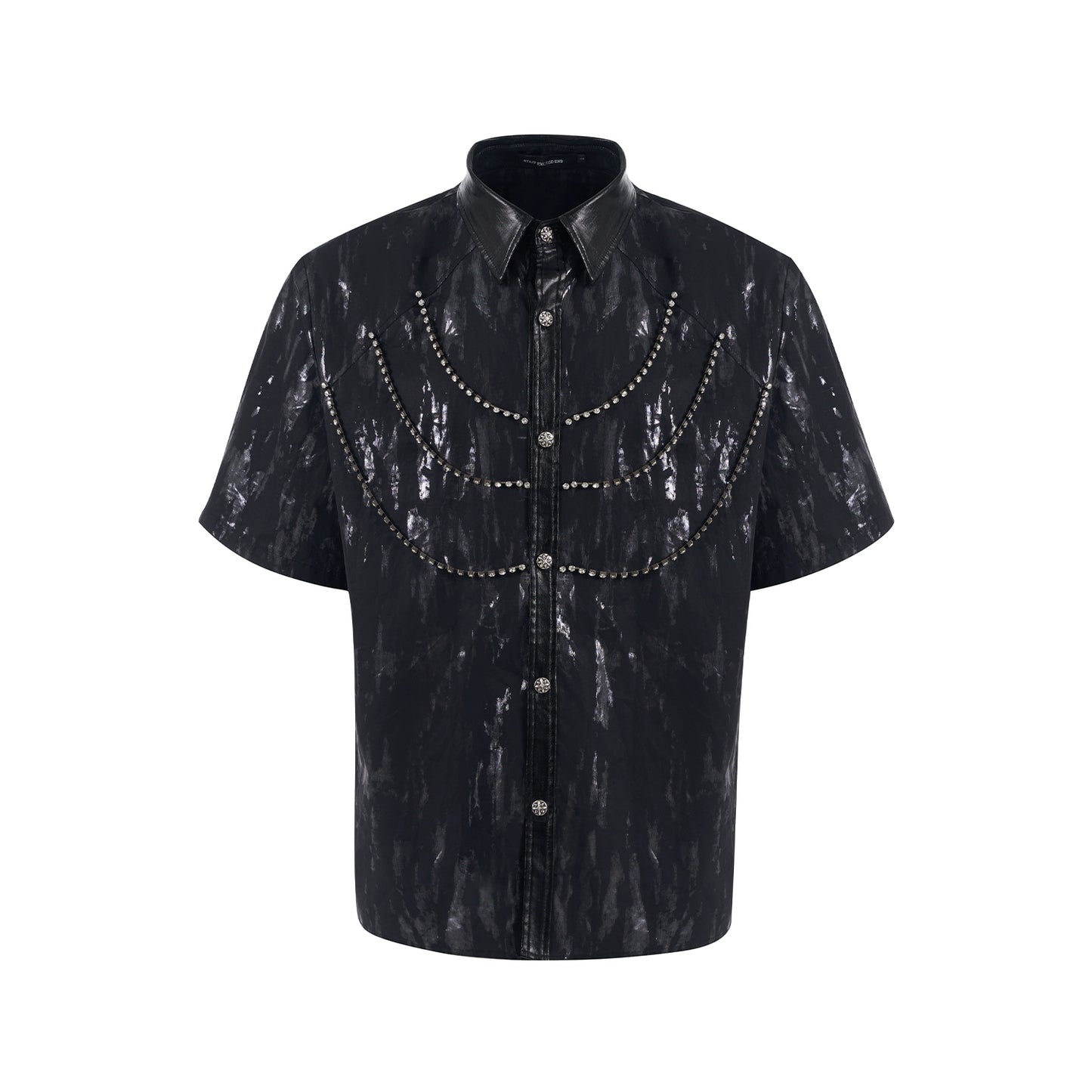 【25s May.】Metallic Coated Shoulder Pad Short Sleeve Shirt