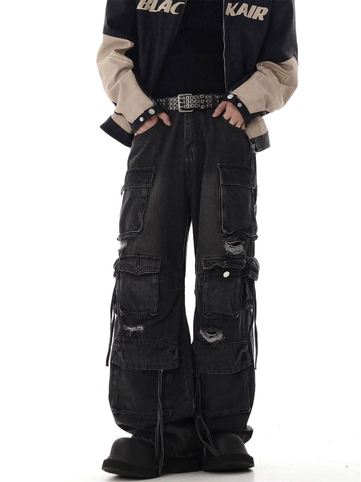 【25s Jul.】Heavy Washed Ripped Multi-pocket Jeans