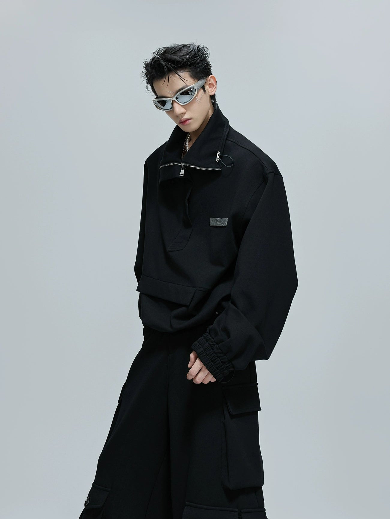 【25s Oct.】Casual Stand Collar Cropped Sweatshirt/Ribbon Pocket Pants