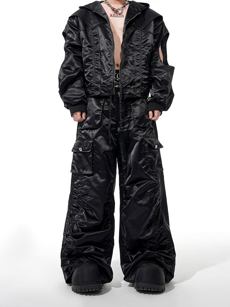 【25s Apr.】Hollow Sleeves Pleated Flight Jacket + Pleated Pants