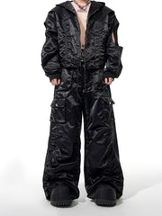 【25s Apr.】Hollow Sleeves Pleated Flight Jacket + Pleated Pants