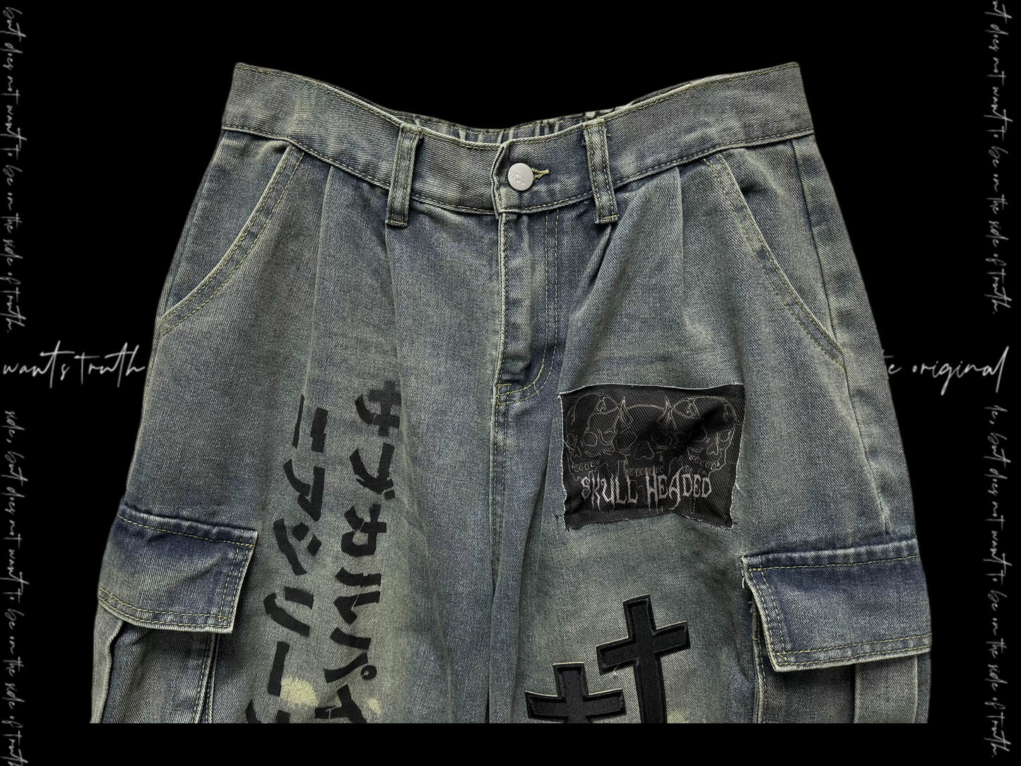 【25s Aug.】Distressed Patchwork Wide-Leg Jeans in Dark Aesthetic