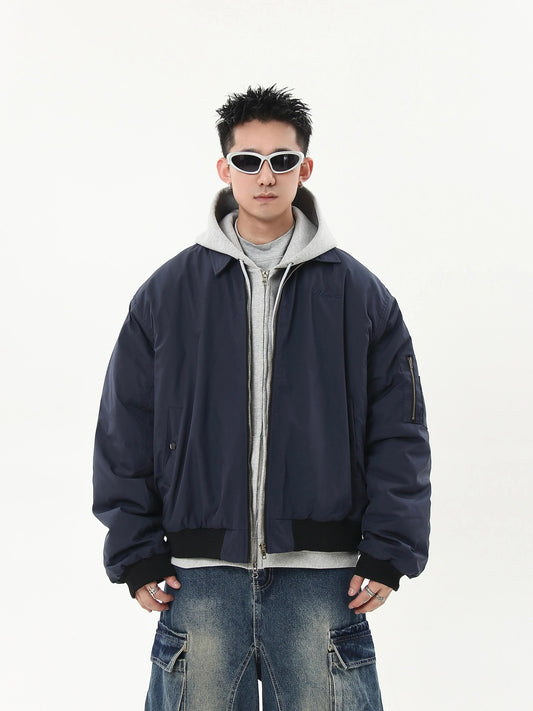 【25s Jul.】Bomber-Style Pilot Jacket with Turn-Down Collar