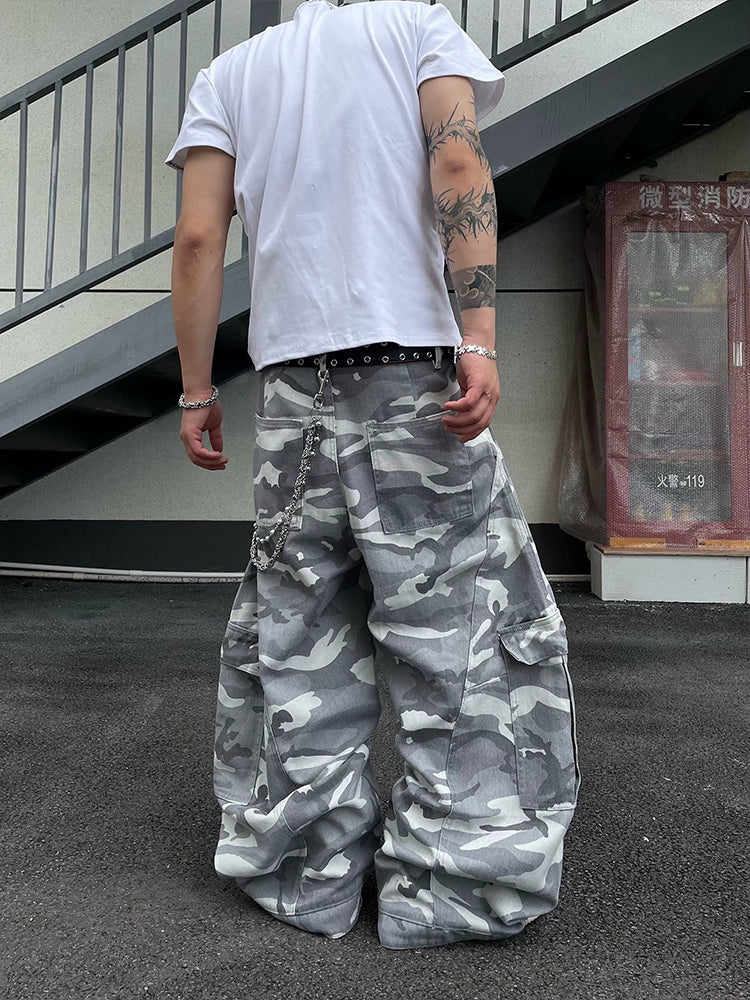 【25s Jun.】Vintage Multi-Pocket Camouflage Cargo Wide-Leg Pants